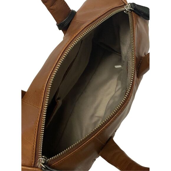 Halogen Brown Black Leather ‎ Tote Bag Handbag Purse Satchel - Picture 8 of 12